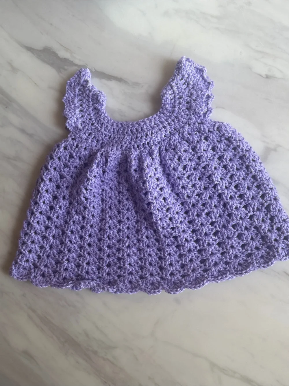 Handmade Crochet Baby Girl Lavender Purple Dress Ladybug Button 6-9 Months